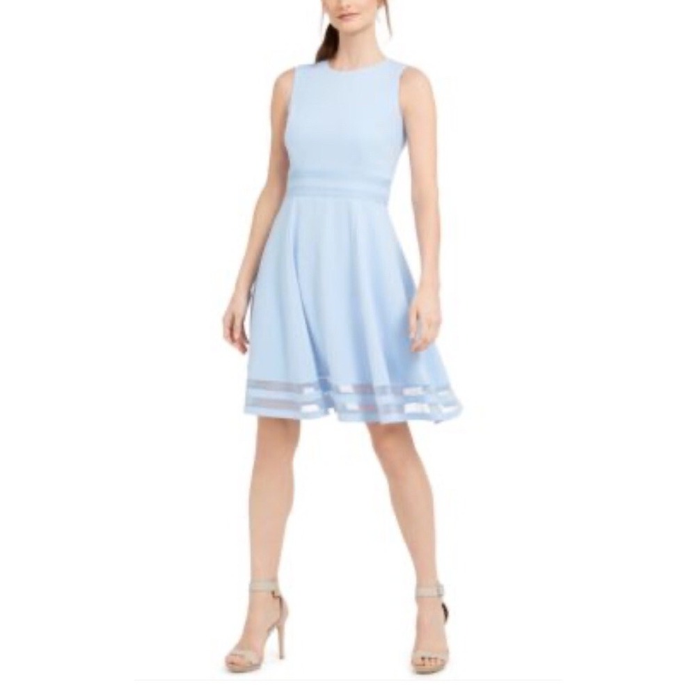 Calvin Klein Women's Sz 10 Illusion Trim Fit & Flare Dress with Sheer Stripes